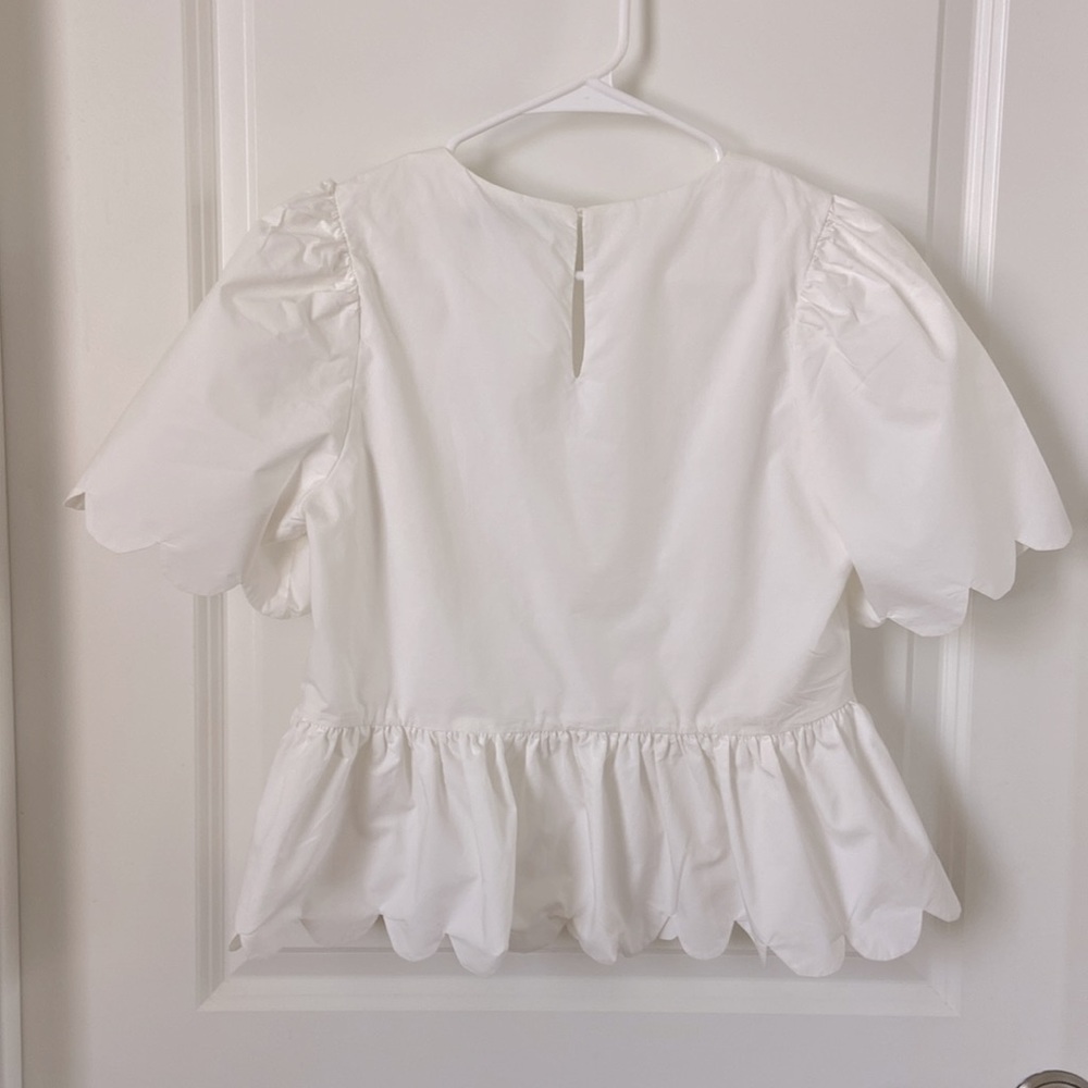 Anthropologie English Factory Puff-Sleeve Scalloped Blouse Small - Picture 9 of 10